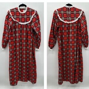 VTG Y2K HONEY S RED plaid lace old fashioned comfy traditional wife nightgown